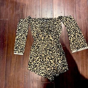 Cheetah off the shoulder romper